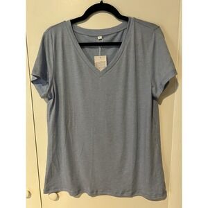NWT Athmile Women's Light Blue V-Neck‎ T-Shirt Size Large Casual Basic Tee